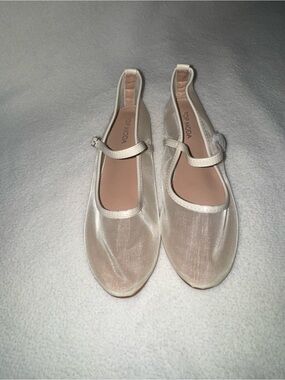TOP Moda Satin Cream Mary Jane Flats with Strap